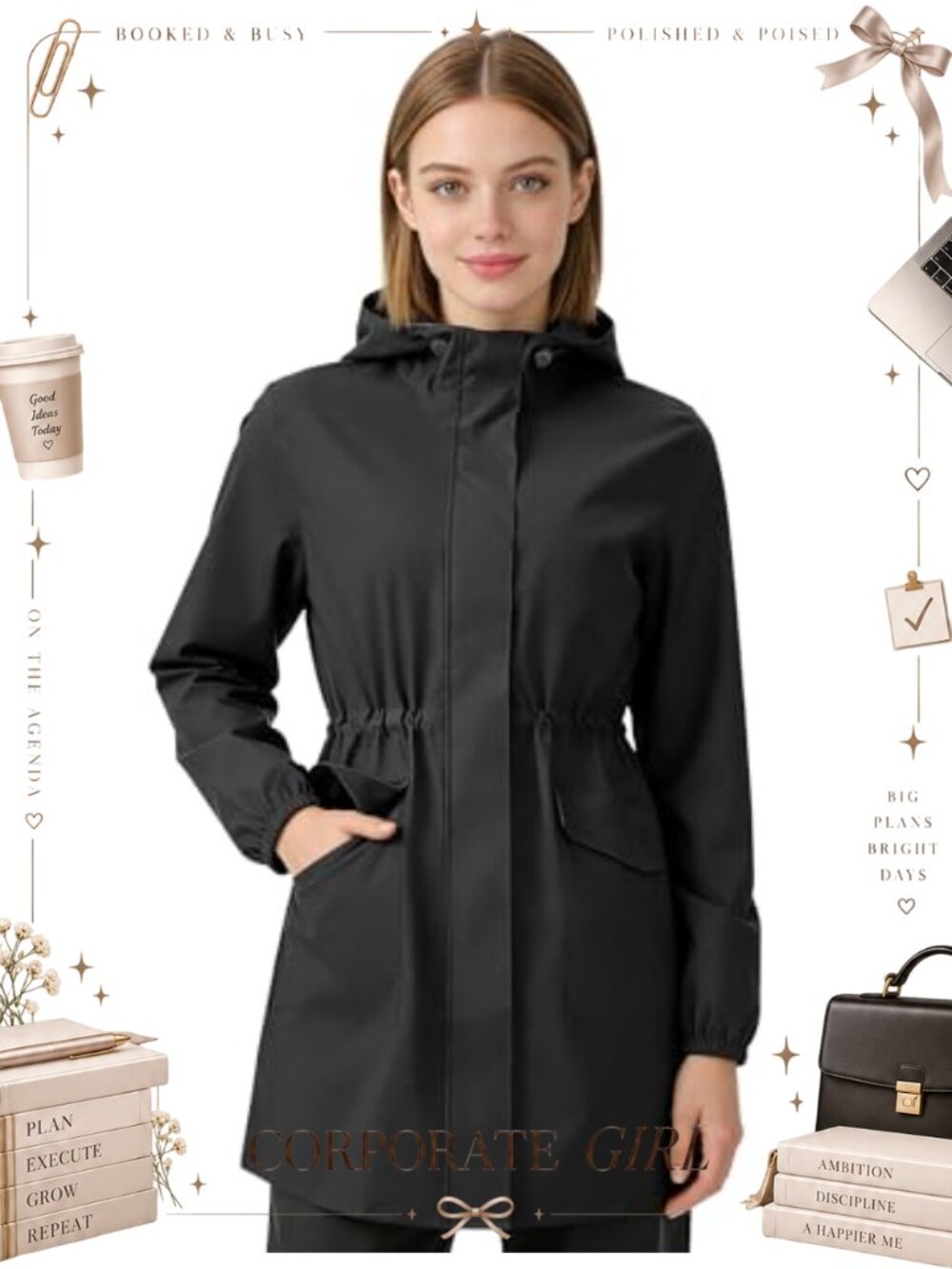 Women's Long Rain Jacket Waterproof Lightweight Hooded Trench Coat Packable